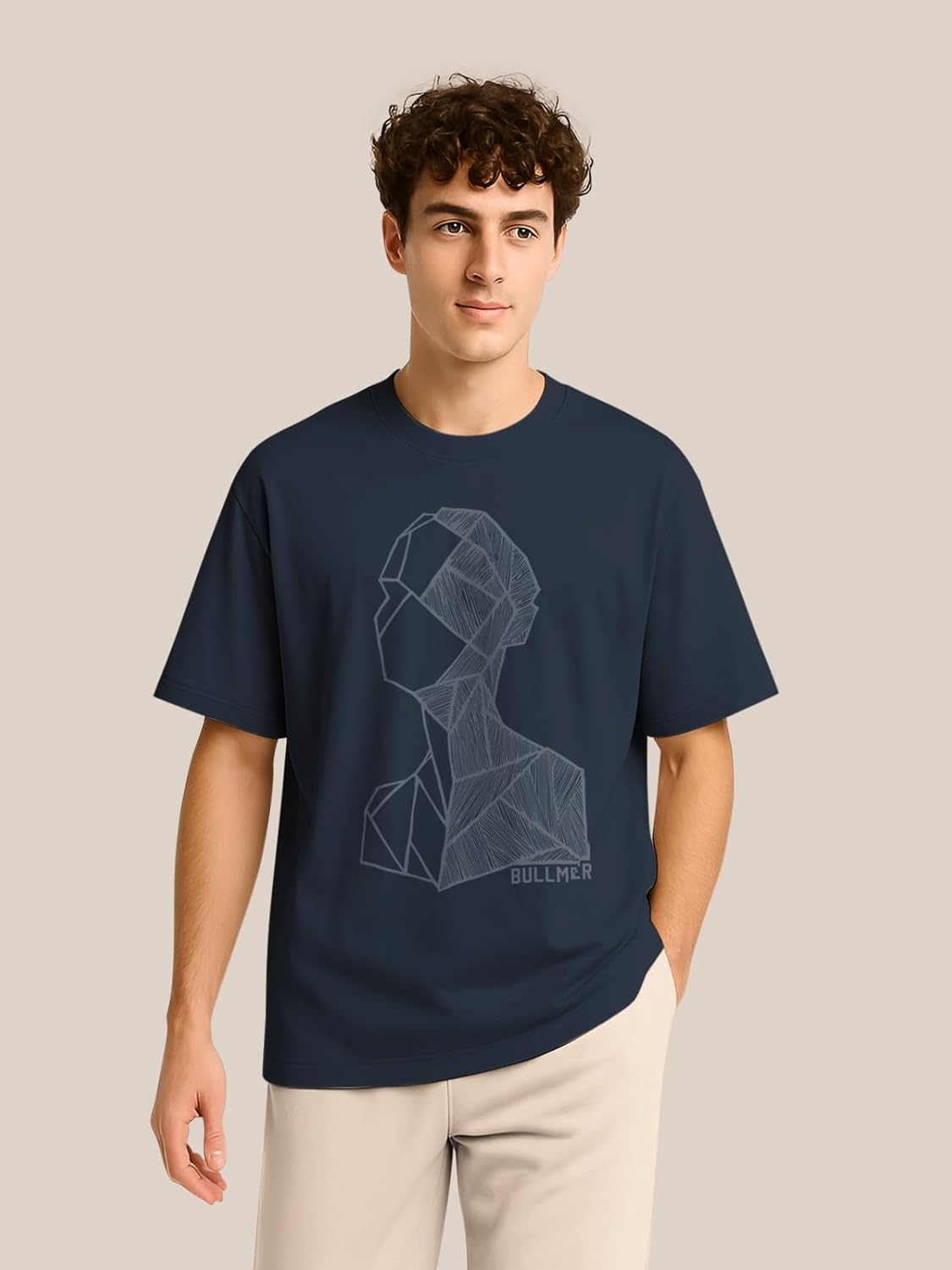 BULLMER Trendy Half Sleeve Oversized Cotton Blend Crew Neck Tshirt for Men - Pack of 2