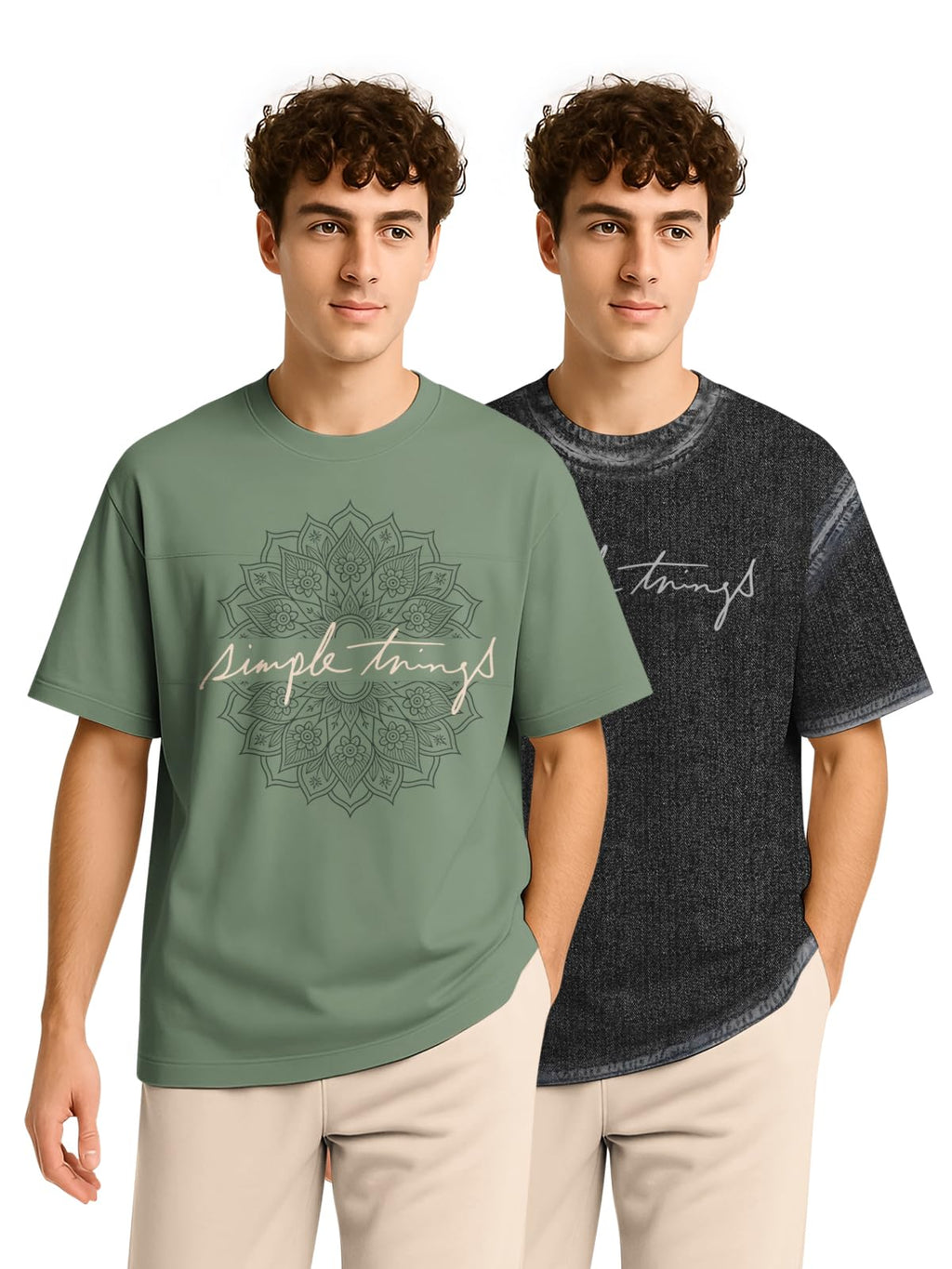BULLMER Trendy Half Sleeve Oversized Cotton Blend Crew Neck Tshirt for Men - Pack of 2