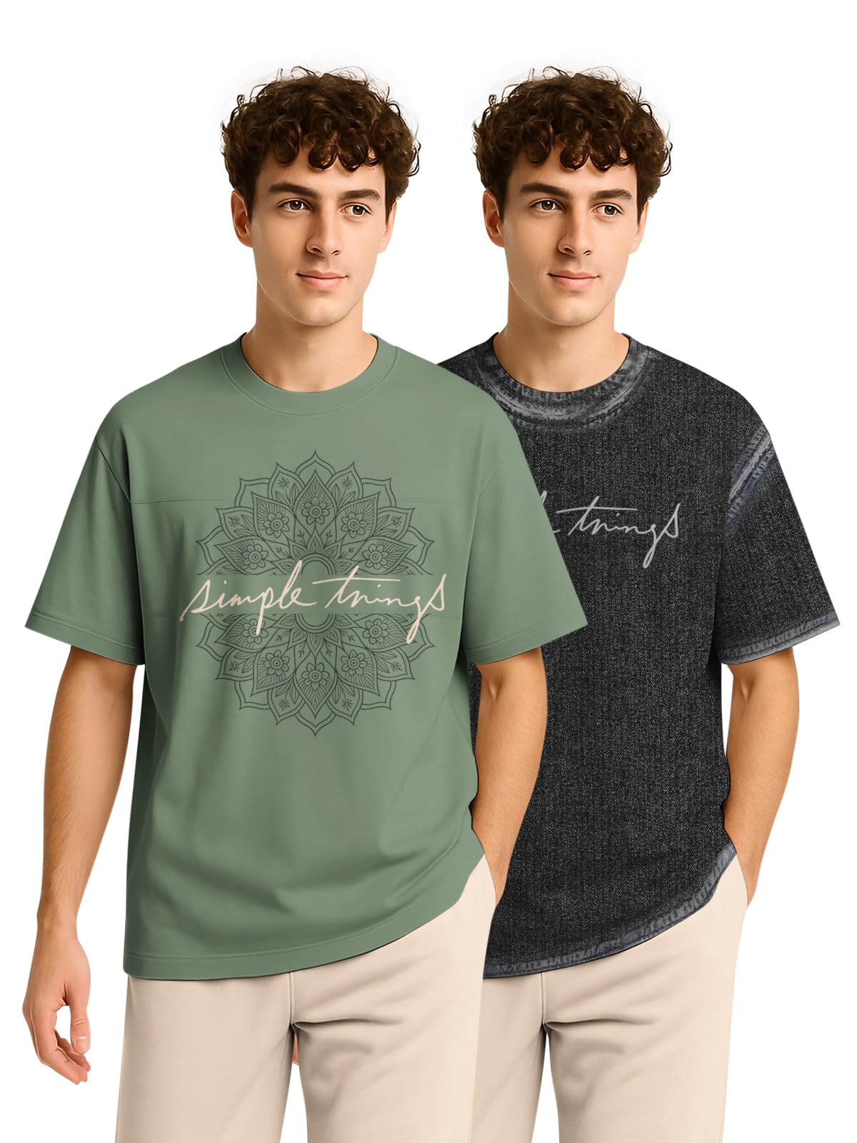 BULLMER Trendy Half Sleeve Oversized Cotton Blend Crew Neck Tshirt for Men - Pack of 2